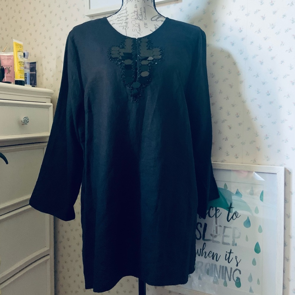 Donna Karan New York Linen Jewel Embellished Tunic - Picture 6 of 12